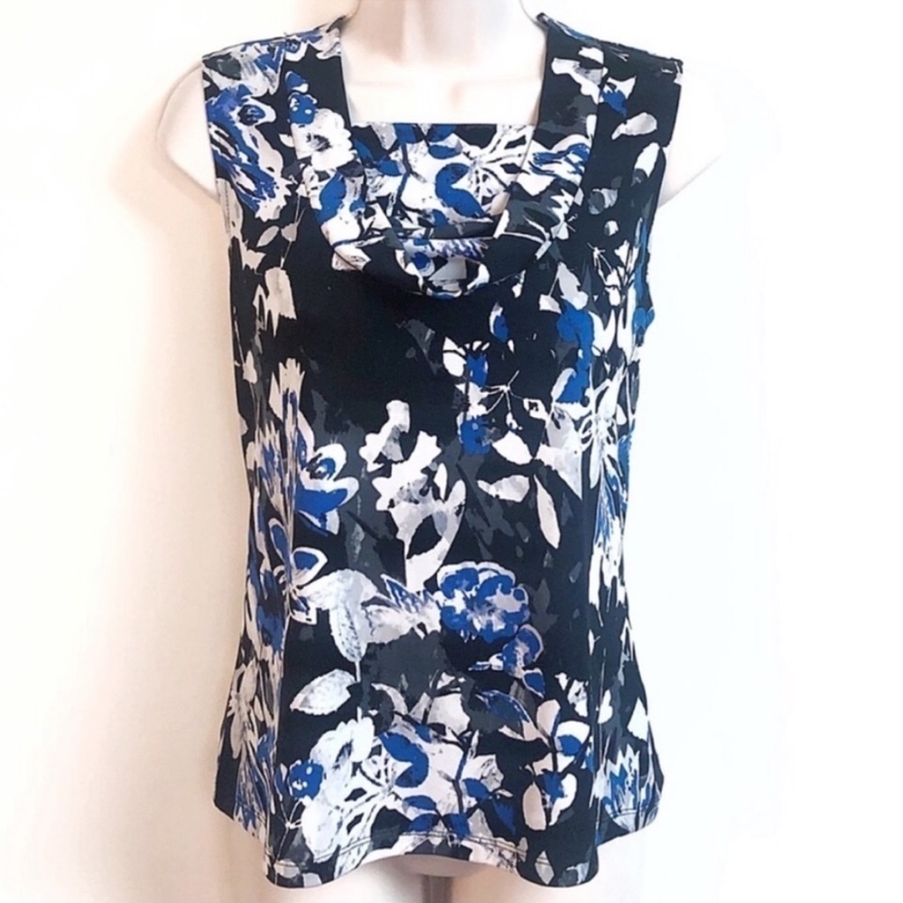 Ellen Tracy floral sleeveless pullover stretchy cowl neck bl…